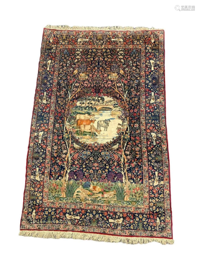 Carpet KIRMAN-RAVER (Persia) decorated with cows,