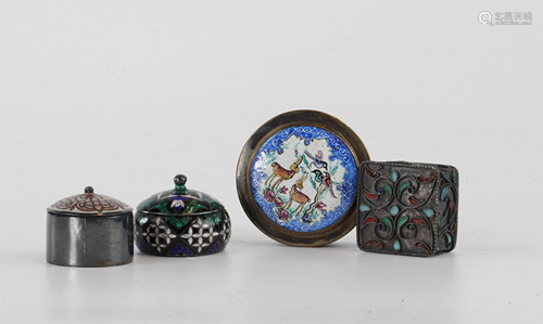 Lot of four silverware and enamel boxes from India