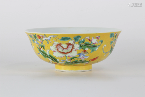 Chinese porcelain bowl on a yellow background with