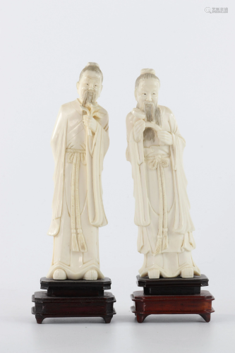 China two wise men carved early 20th century