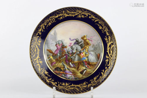 Sevres porcelain plate with battle decoration mark of