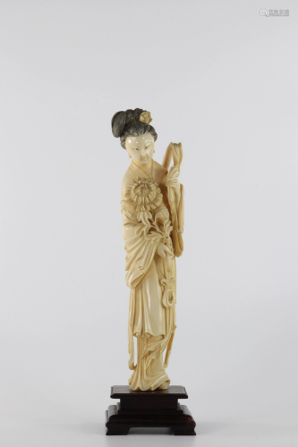 China sculpture of a young woman carrying a flower