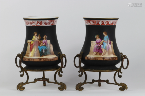 Pair of Napoleon III porcelain vases with antique 19th