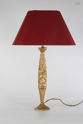Stephane GALERNEAU (XX) Rare gilt bronze fish lamp