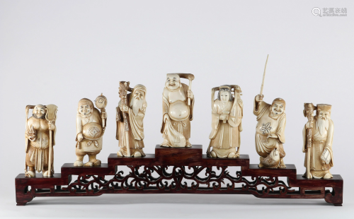 Series of statuettes on openwork and carved wooden