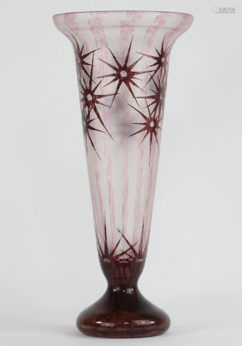 Large French glass vase decorated with stars