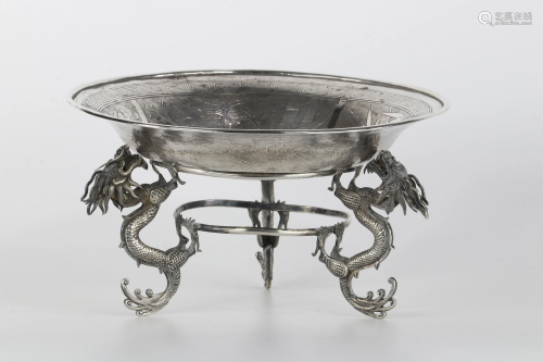 Chinese silver standing cup decorated with dragons and