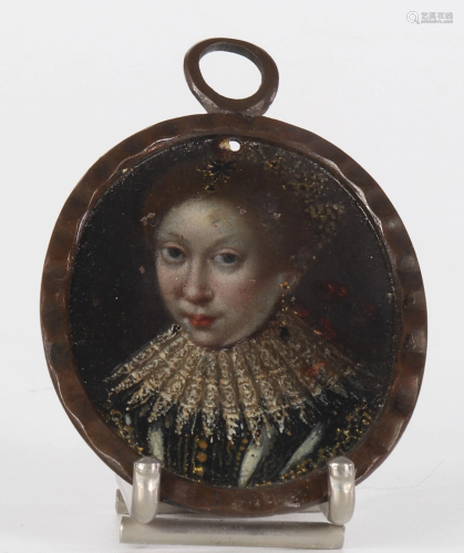 Rare miniature on copper 16th portrait of a woman