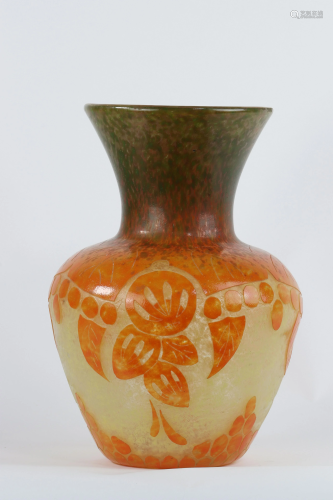 Large French glass vase with Art Deco fruit decoration