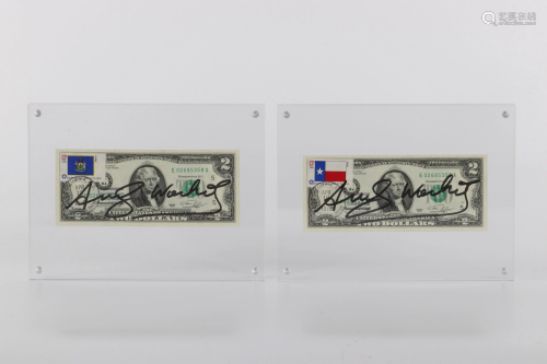 lAndy WARHOL $ 2 note (LOT OF 2), USA, stamped and