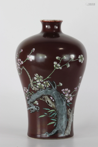 Meiping vase on a ruby â€‹â€‹background decorated with