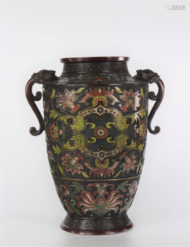 Imposing cloisonne bronze vase with 19th century plant