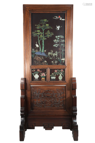 China carved wooden screen with inlays of hard stones