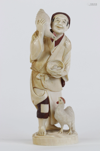 Japan polychrome okimono carved with a character and