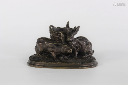 Pierre-Jules MENE (1810-1879) couple of bronze rabbits