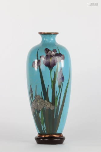 Japanese vase with iris flower decoration in enamel