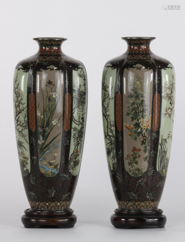 Pair of Japanese cloisonne vases circa 1900, fine