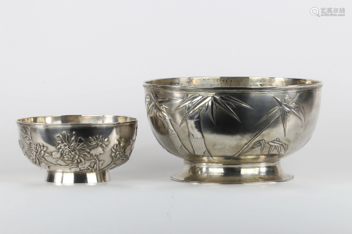 CHINA, set of 2 early 20th century silver bowls Large