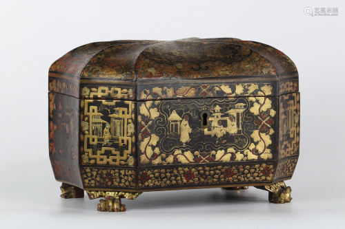 CHINA, Canton - XIXth century Rectangular tea box with