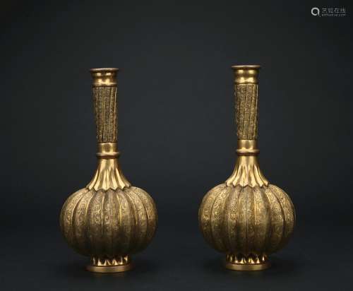 A pair of gilt bronze vase