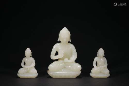 A pair of  jade figure of Trikalea Buddhas