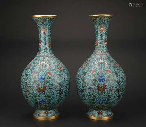 A pair of Cloisonne enamel ‘floral’ bottle