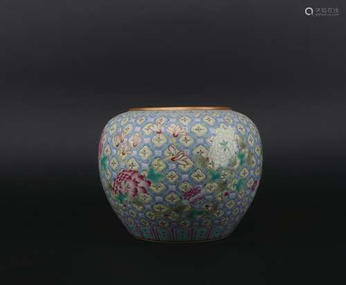 A enamel 'flowers' jar