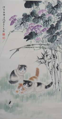 A Wang xuetao's cats painting