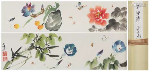 A Wang xuetao's flowers and birds hand scroll