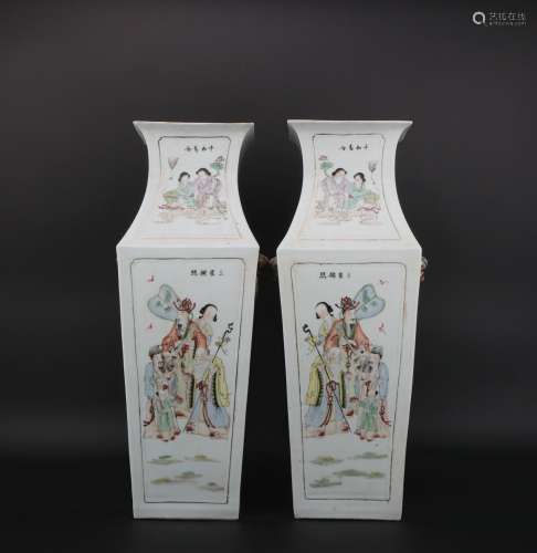 A pair of Qian jiang cai 'figure' vase