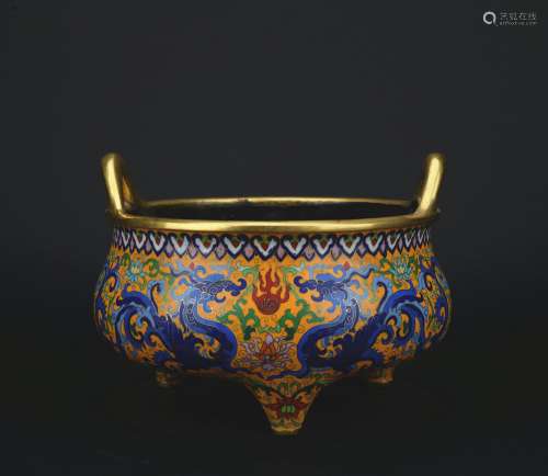 A Cloisonne enamel 'dragon' censer