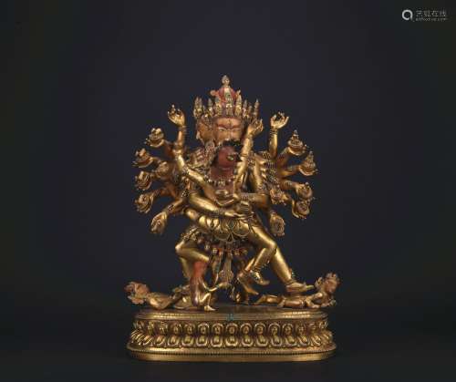 A gilt bronze statue of Hevajra