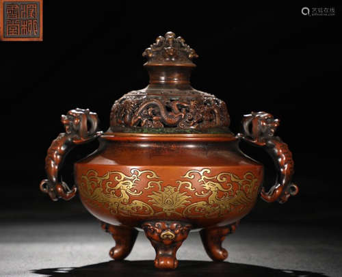 SHENLIU SHUTANG MARK GILT BRONZE CENSER