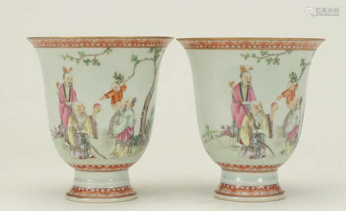 PAIR OF YONGZHENG MARK FAMILLE ROSE CUPS