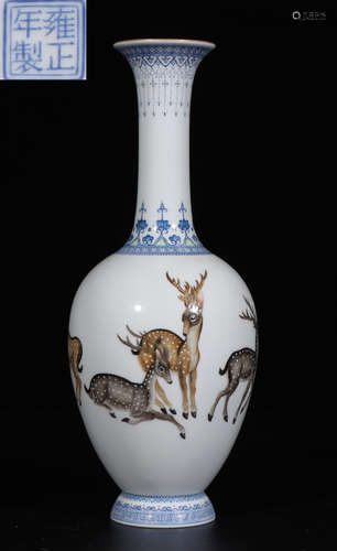 YONGZHENG MARK ENAMELED GLAZE DEER PATTERN VASE