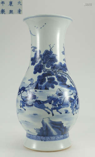 KANGXI MARK BLUE&WHITE GLAZE FIGURE STORY VASE