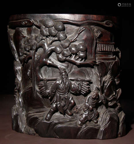 ZITAN FIGURE STORY PATTERN BRUSH POT