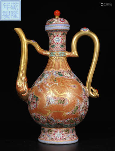 QIANLONG MARK YELLOW FAMILLE ROSE GLAZE VASE