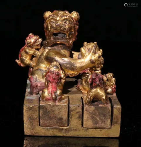 SET OF GILT BRONZE LION SEALS