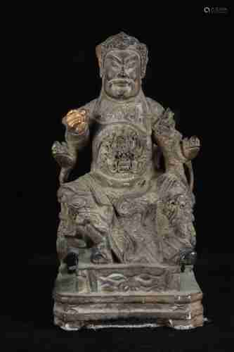 A CHINESE WOODEN VEDA STATUE, QING DYNASTY