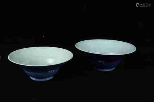 A PAIR OF CHINESE BLUE GLAZED BOWLS, QING DYNASTY