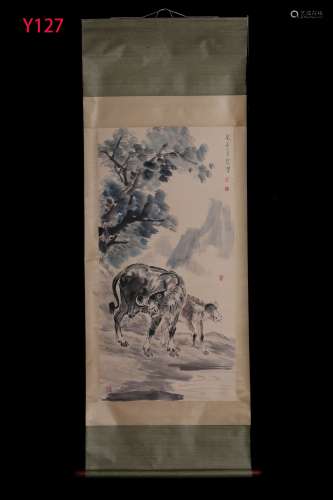 XU BEIHONG: INK AND COLOR ON PAPER PAINTING 'WATER BUFFALO'