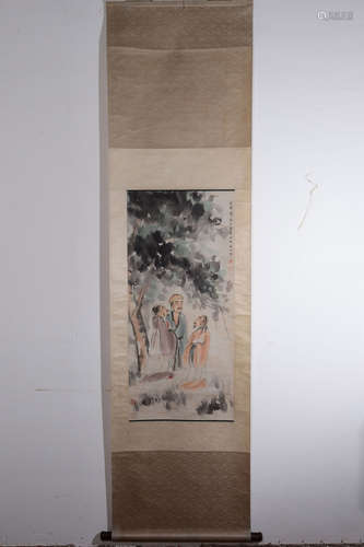 FU BAOSHI: INK AND COLOR ON PAPER PAINTING 'SCHOLARS'