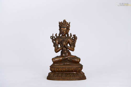 A COPPER SITTING MANJUSRI STATUE