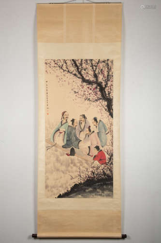 FU BAOSHI: INK AND COLOR ON PAPER PAINTING 'SCHOLARS'