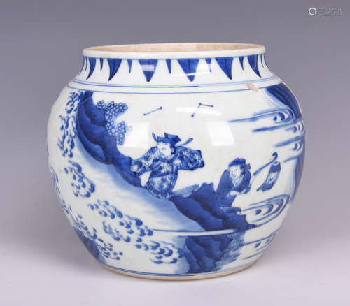 A BLUE AND WHITE FIGURE PORCELAIN JAR