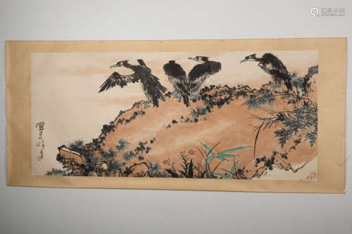 PAN TIANSHOU: INK AND COLOR ON PAPER PAINTING 'EAGLES'