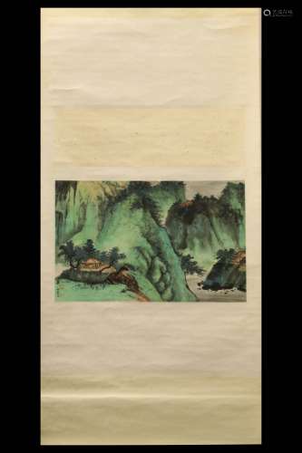 XIE ZHILIU: INK AND COLOR ON PAPER PAINTING 'LANDSCAPE SCENERY'