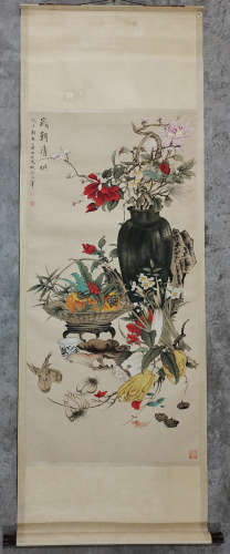 FLOWERS PAINTING SCROLL BY TIAN SHIGUANG