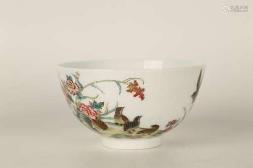 FAMILLE ROSE BIRDS FLOWERS BOWL